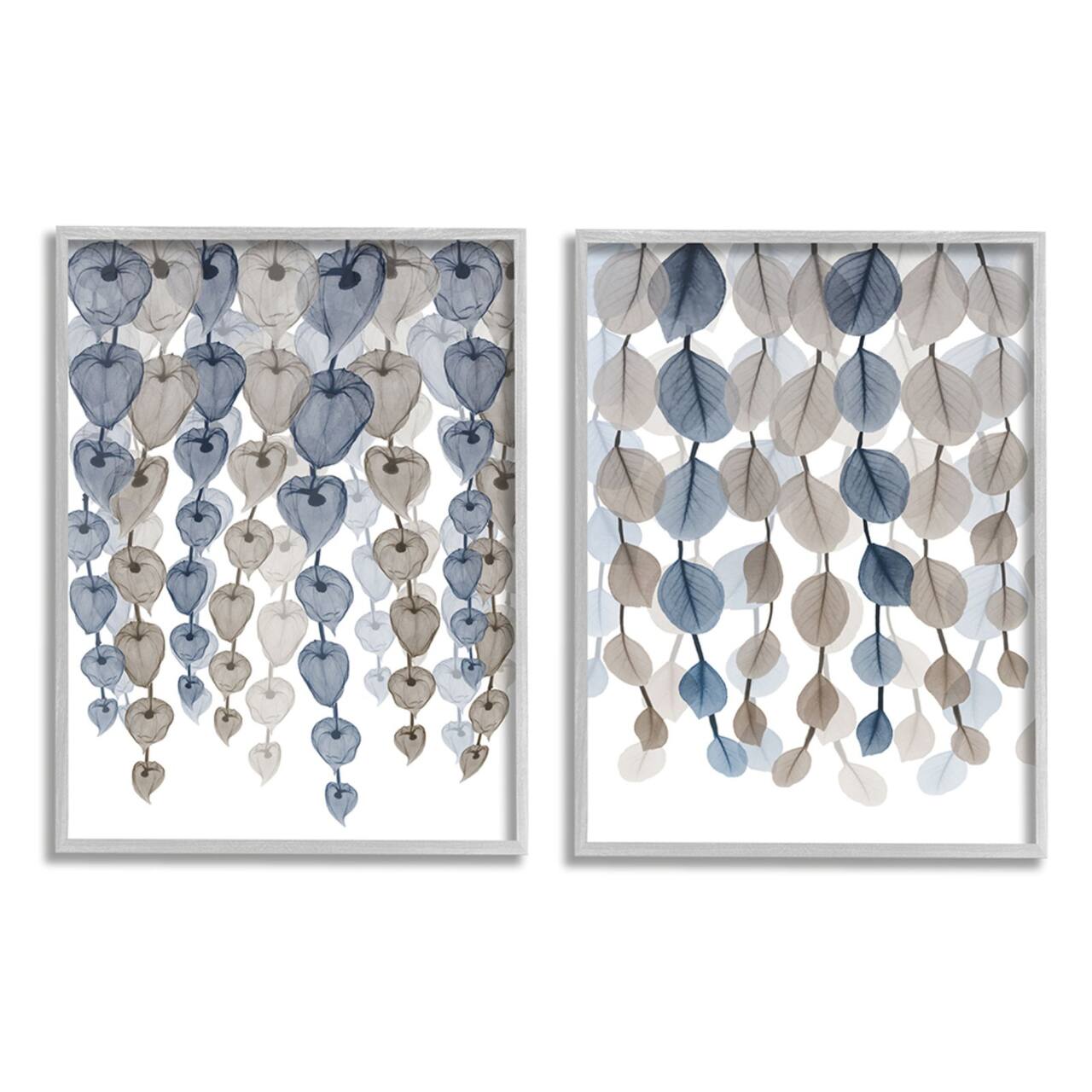 Stupell Industries Neutral Blue & Brown Falling Vines Gray Framed Wall Art Set